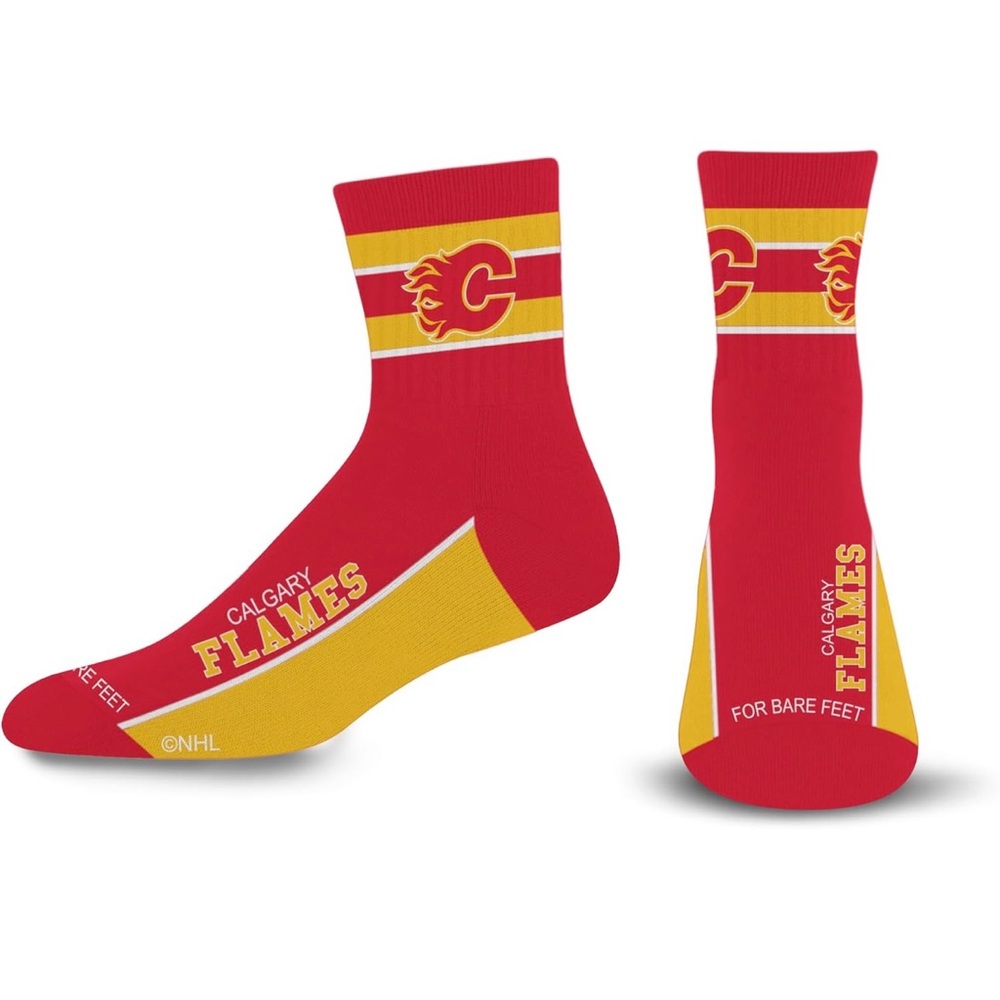 For Bare Feet Red and Yellow Calgary Flames Socks